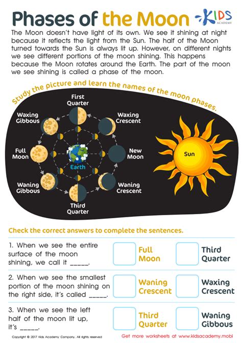 phases of the moon worksheet grade 5